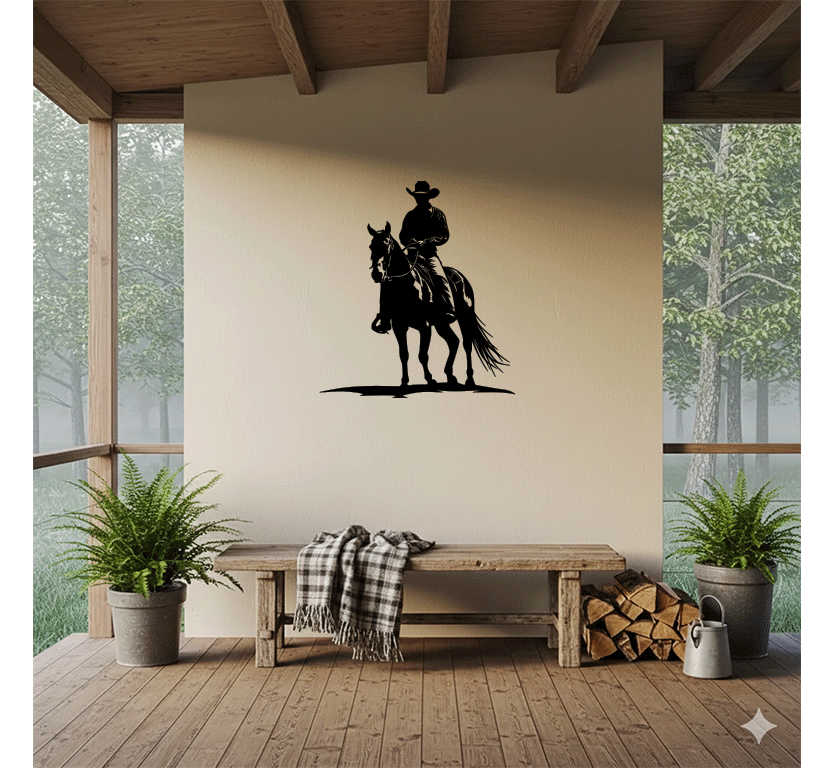 Cowboy on Horse Metal Wall Art