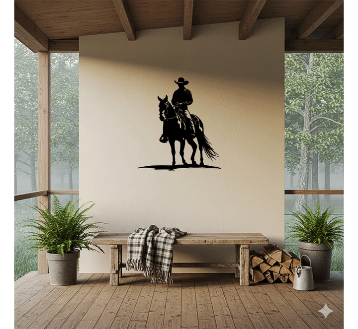 Cowboy on Horse Metal Wall Art