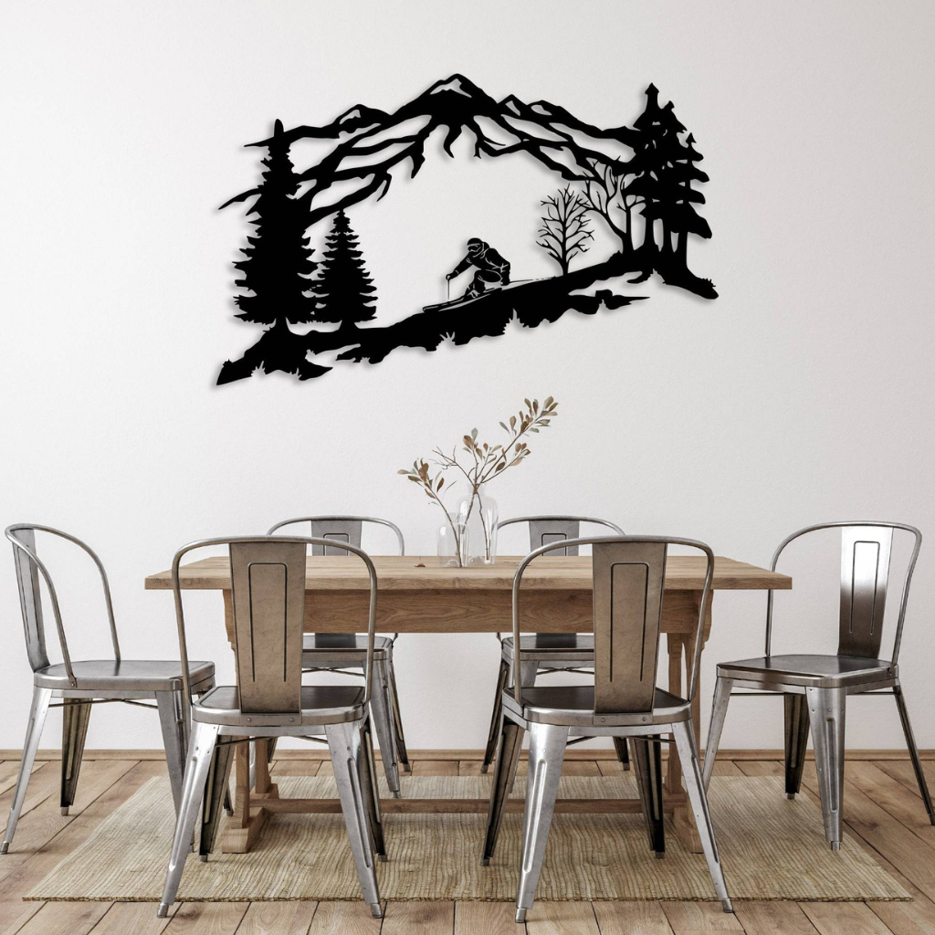 Mountain Skier Metal Wall Art for Ski Lodge Decor