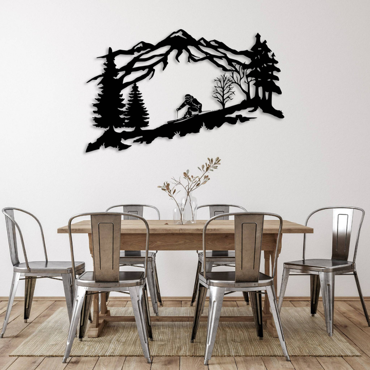 Mountain Skier Metal Wall Art for Ski Lodge Decor