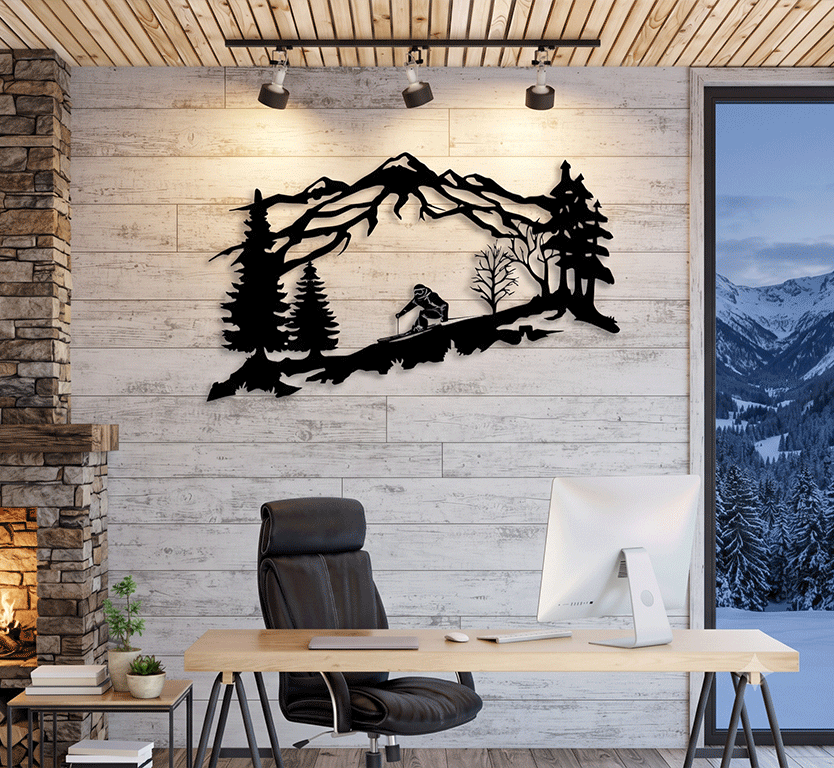 Mountain Skier Metal Wall Art – Ski Lodge Winter Sports Wall Decor
