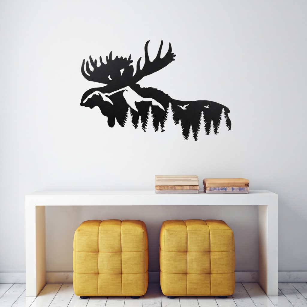 Moose Mountain Metal Wall Art – Wildlife Rustic Cabin &amp; Lodge Decor