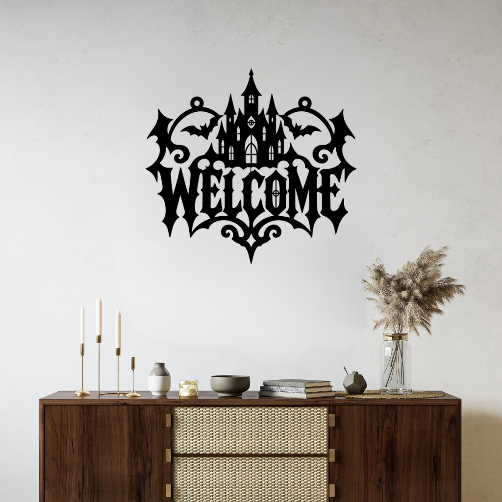 Halloween Castle Welcome Metal Wall Art