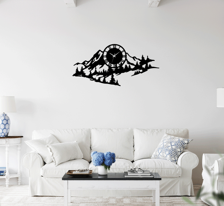 Mountain Range View Metal Wall Art with Clock, view 2 by MetalPlex
