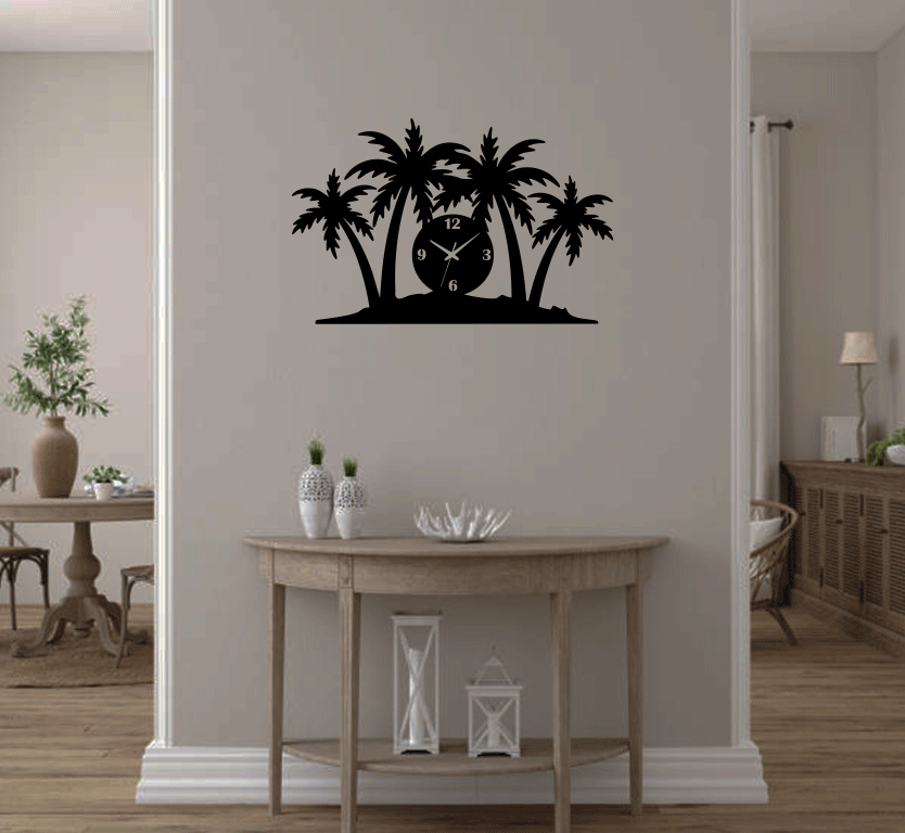 Palm Trees Metal Wall Art with Clock by MetalPlex
