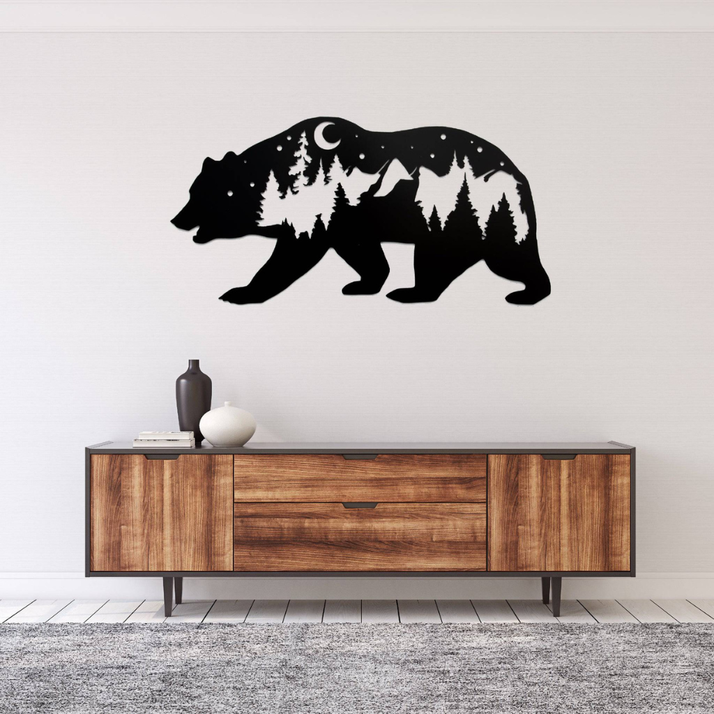 Bear Metal Wall Art – Rustic Wildlife Cabin Home Decor