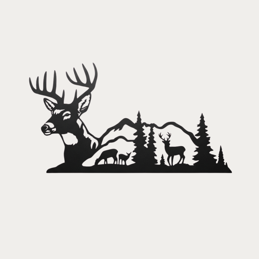 Deer Mountain View Metal Wall Art – Wildlife Scenic Nature Cabin Decor