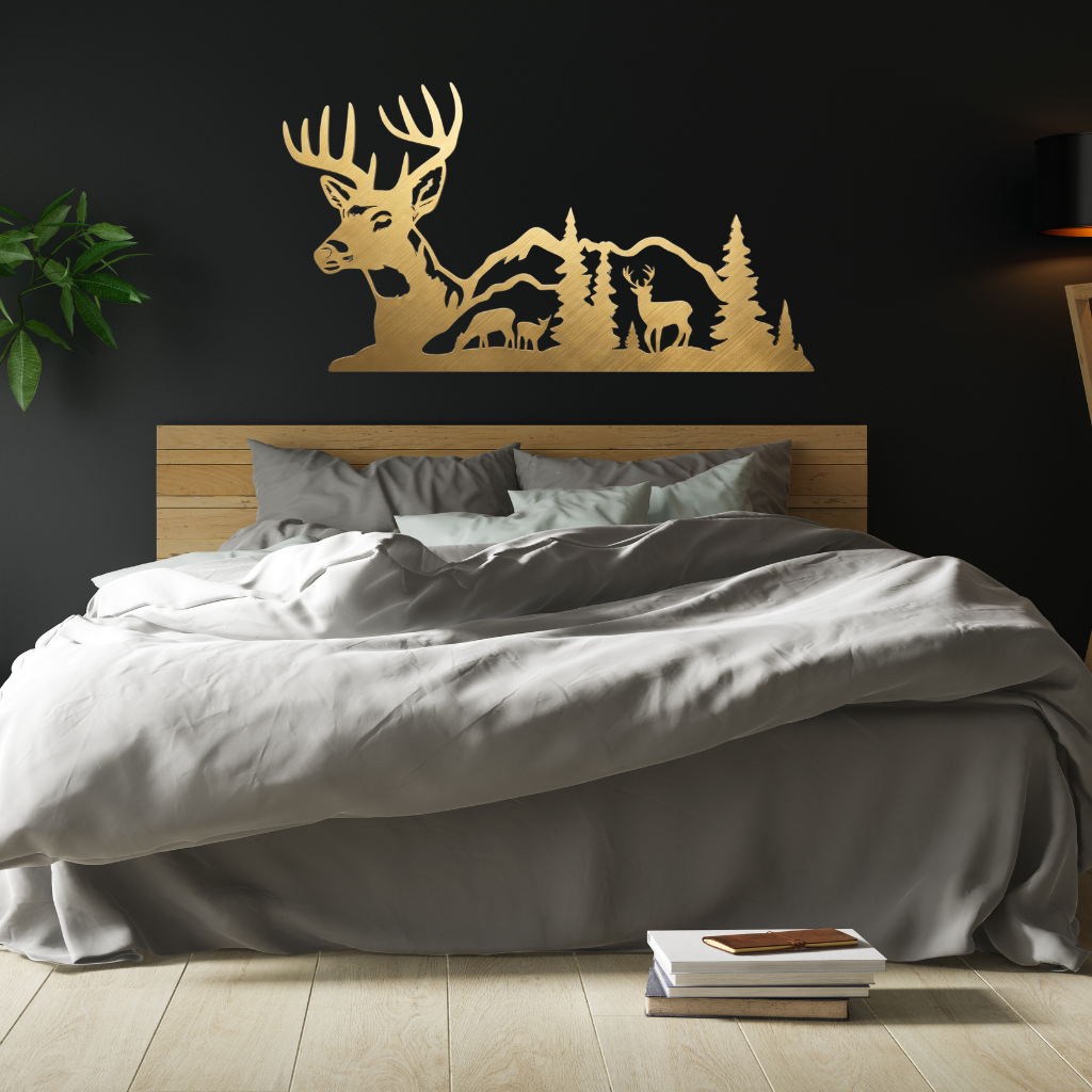 Deer Mountain View Metal Wall Art – Wildlife Scenic Nature Cabin Decor
