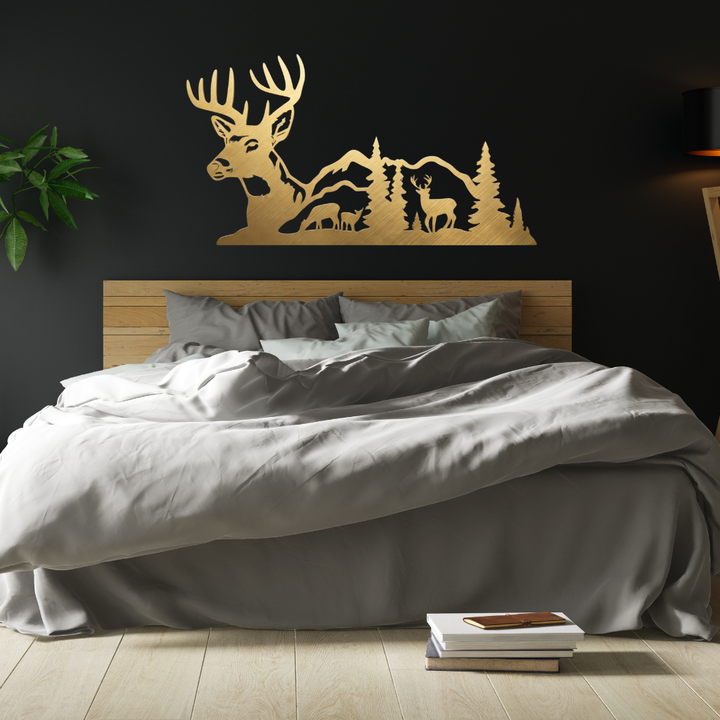 Deer Mountain View Metal Wall Art – Wildlife Scenic Nature Cabin Decor