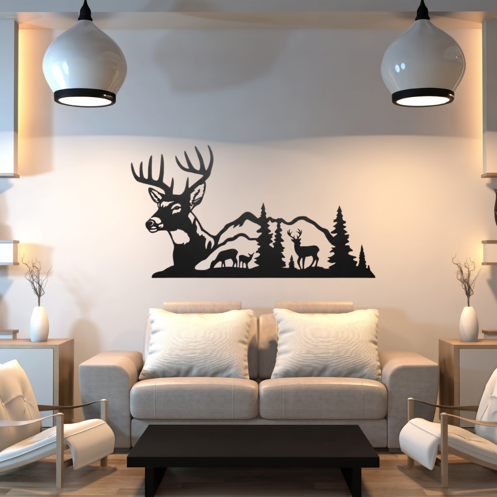 Deer Mountain View Metal Wall Art – Wildlife Scenic Nature Cabin Decor