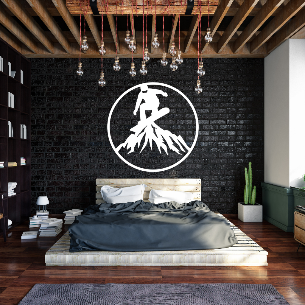Snowboarder Mountain Metal Wall Art – Ski Resort Winter Sports Wall Decor