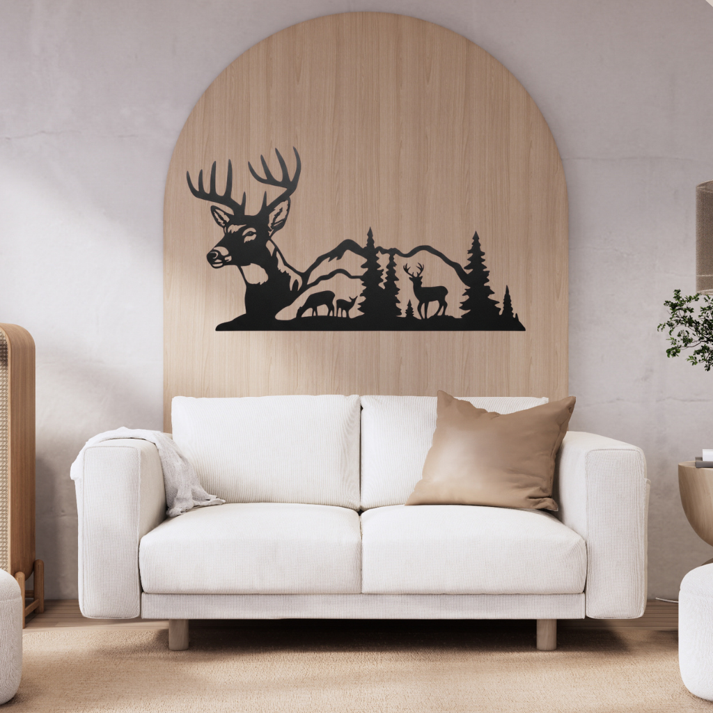 Deer Mountain View Metal Wall Art – Wildlife Scenic Nature Cabin Decor