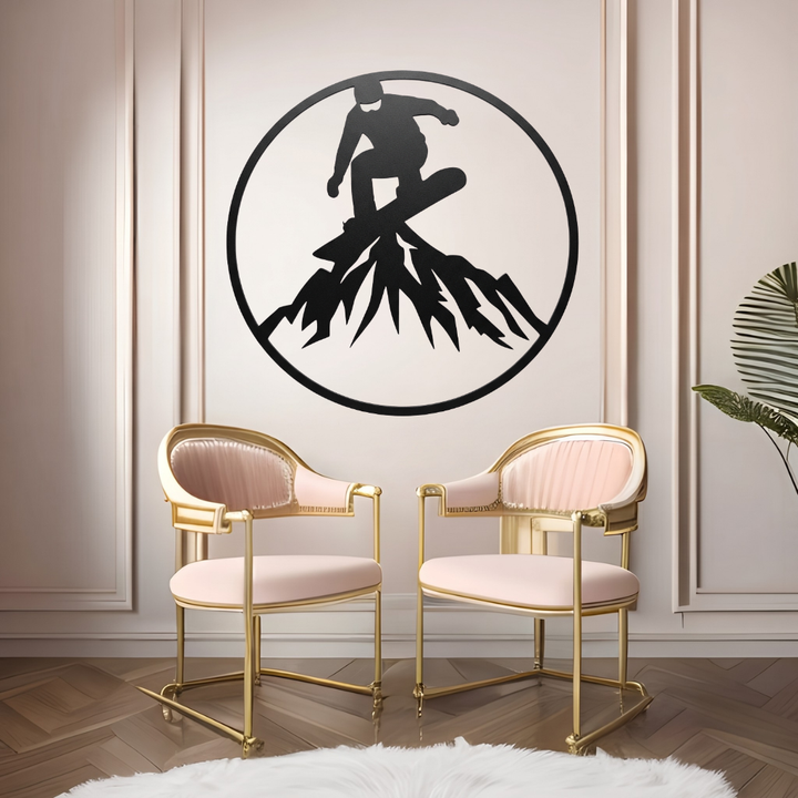 Snowboarder Mountain Metal Wall Art – Ski Resort Winter Sports Wall Decor