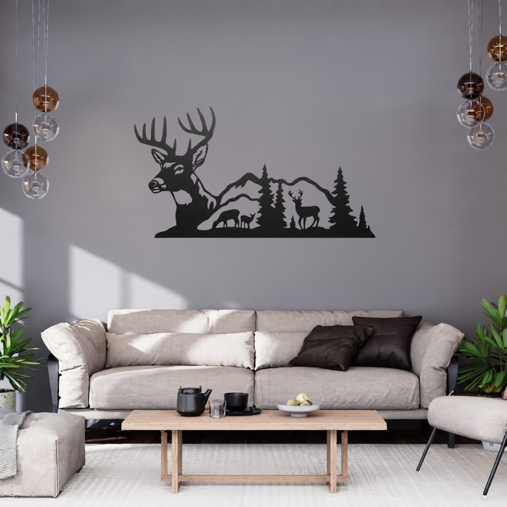 Deer Mountain View Metal Wall Art – Wildlife Scenic Nature Cabin Decor