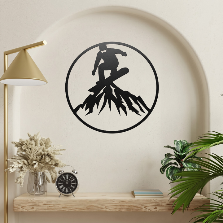 Snowboarder Mountain Metal Wall Art – Ski Resort Winter Sports Wall Decor