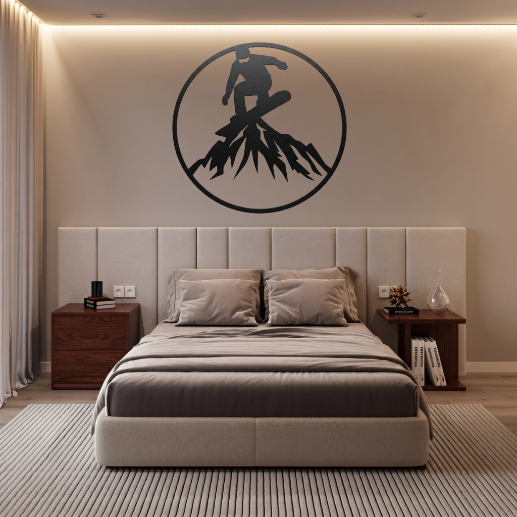 Snowboarder Mountain Metal Wall Art – Ski Resort Winter Sports Wall Decor