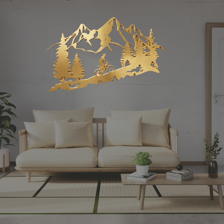 Standing Mountain Biker Metal Wall Art – MTB Cycling Outdoor Sports Decor