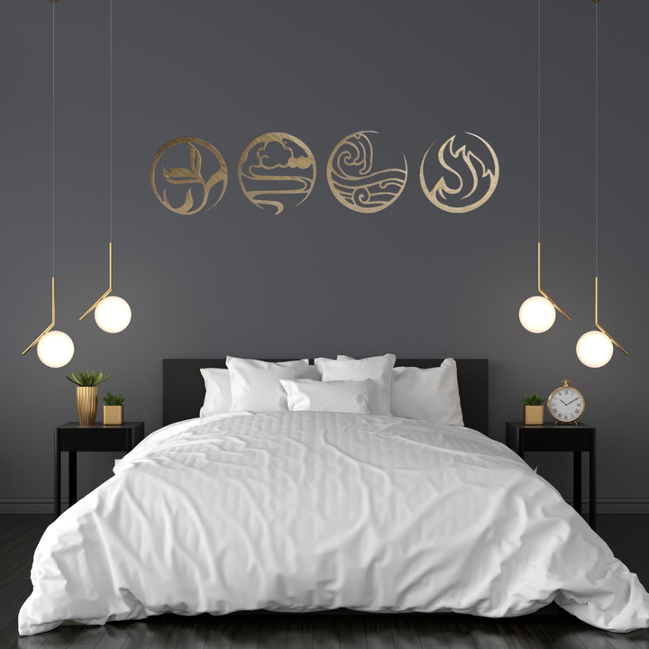 Four Elements Alternative Metal Wall Art – Earth Wind Fire Water Wall Decor