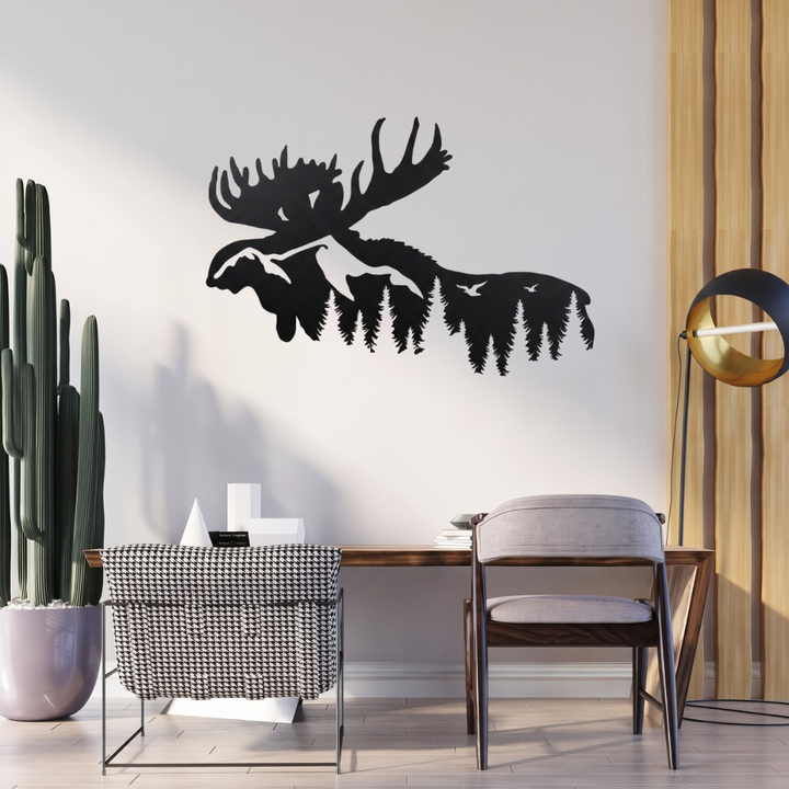 Moose Mountain Metal Wall Art – Wildlife Rustic Cabin &amp; Lodge Decor