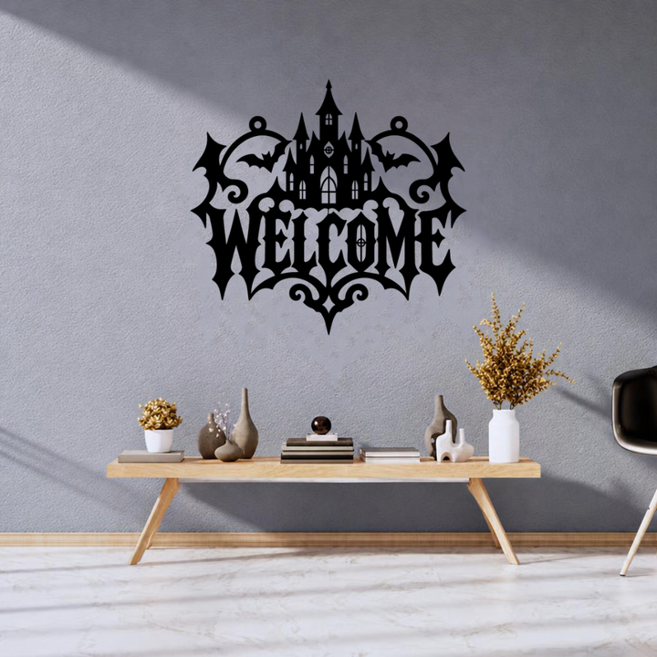 Halloween Castle Welcome Metal Wall Art