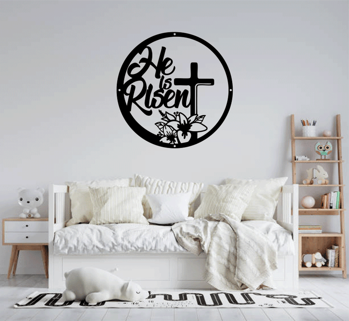 He is Risen Floral Cross Metal Wall Art