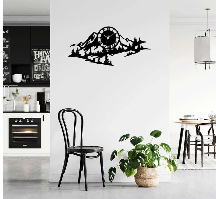 Mountain Range View Metal Wall Art with Clock, view 3 by MetalPlex