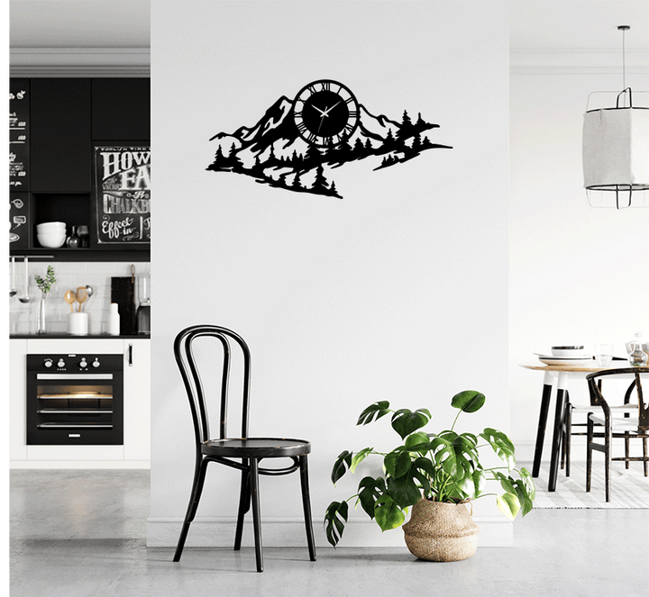 Mountain Range View Metal Wall Art with Clock, view 3 by MetalPlex