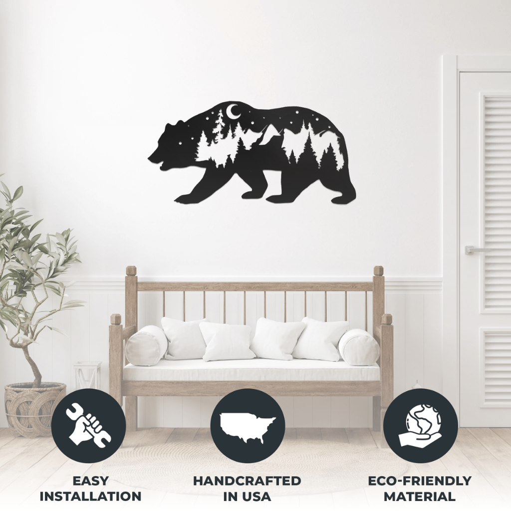 Bear Metal Wall Art – Rustic Wildlife Cabin Home Decor