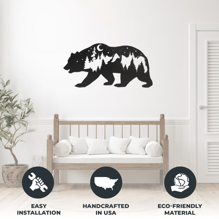Bear Metal Wall Art – Rustic Wildlife Cabin Home Decor