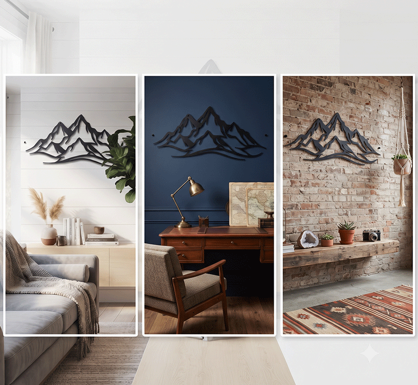 Mountain Range Metal Wall Art – Panoramic Nature Wall Decor