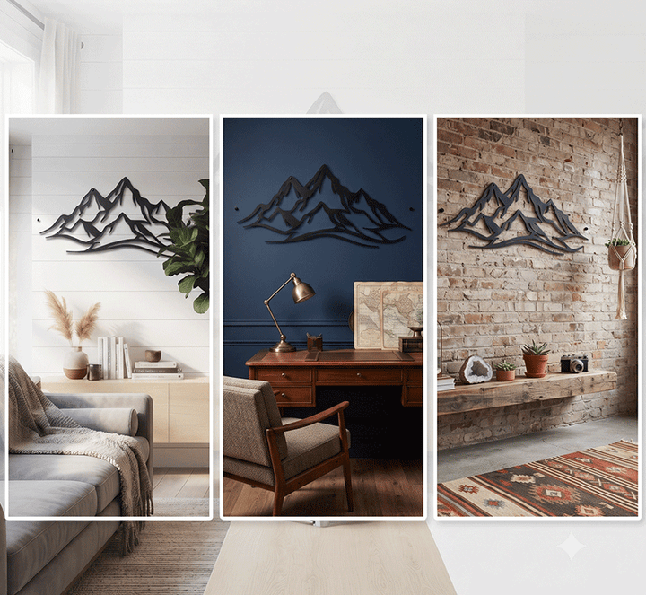 Mountain Range Metal Wall Art – Panoramic Nature Wall Decor