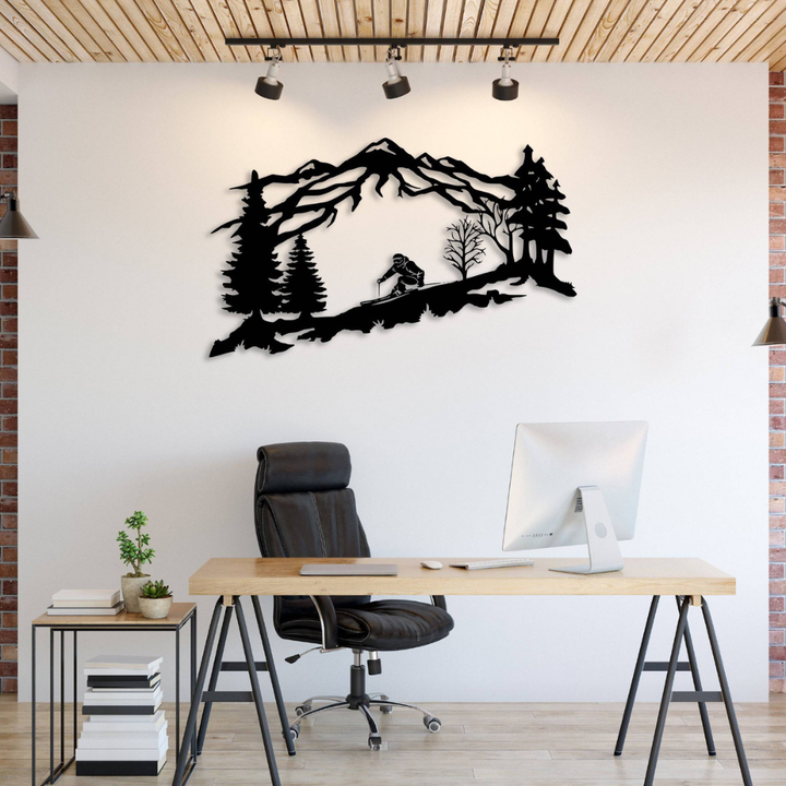 Mountain Skier Metal Wall Art for Ski Lodge Decor