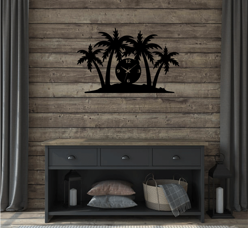 Palm Trees Metal Wall Art with Clock, view 3 by MetalPlex
