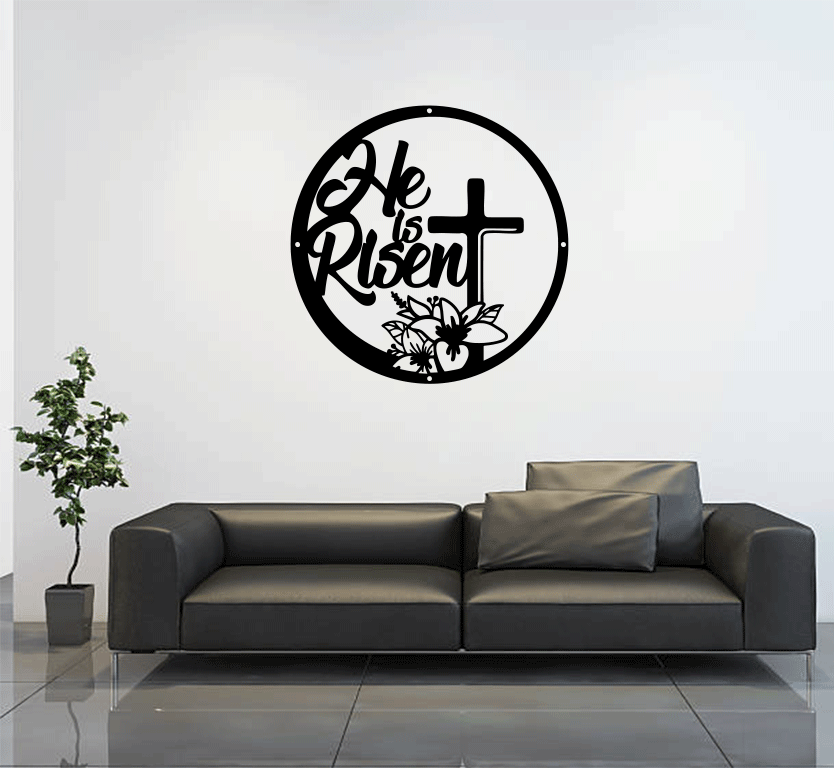 He is Risen Floral Cross Metal Wall Art