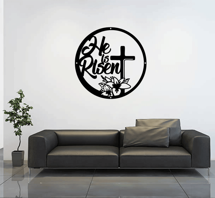 He is Risen Floral Cross Metal Wall Art
