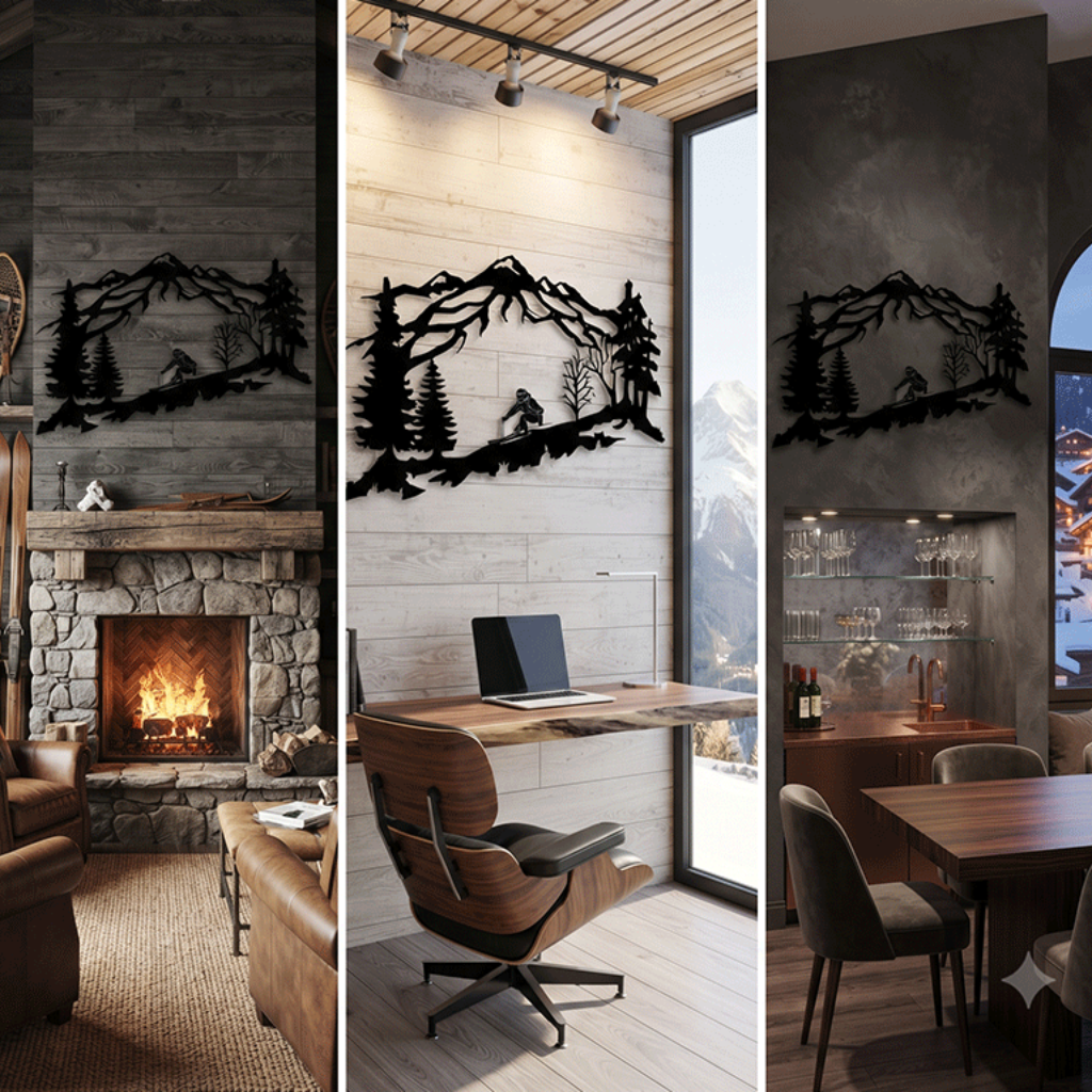 Mountain Skier Metal Wall Art for Ski Lodge Decor