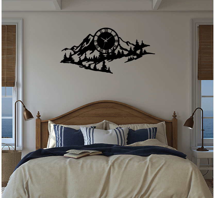 Mountain Range View Metal Wall Art with Clock, view 4 by MetalPlex