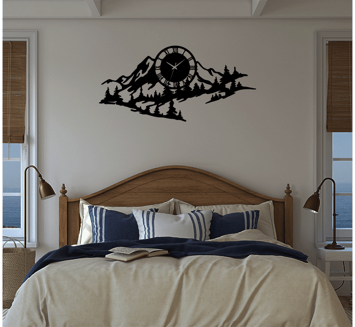 Mountain Range View Metal Wall Art with Clock, view 4 by MetalPlex