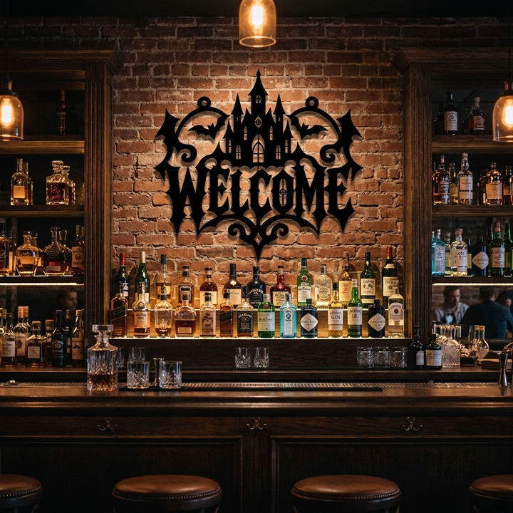 Halloween Castle Welcome Metal Wall Art