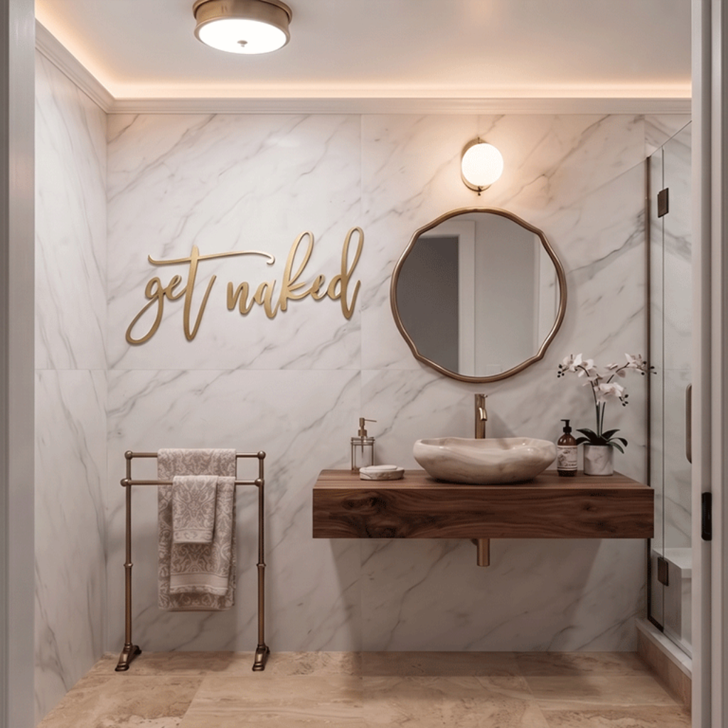 Get Naked Metal Wall Art – Funny Bathroom Wall Decor