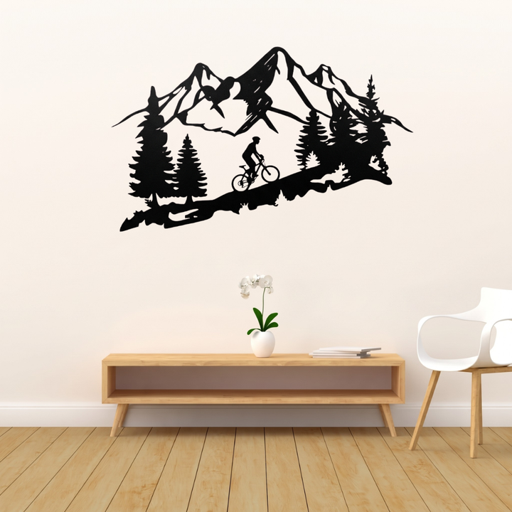 Standing Mountain Biker Metal Wall Art – MTB Cycling Outdoor Sports Decor