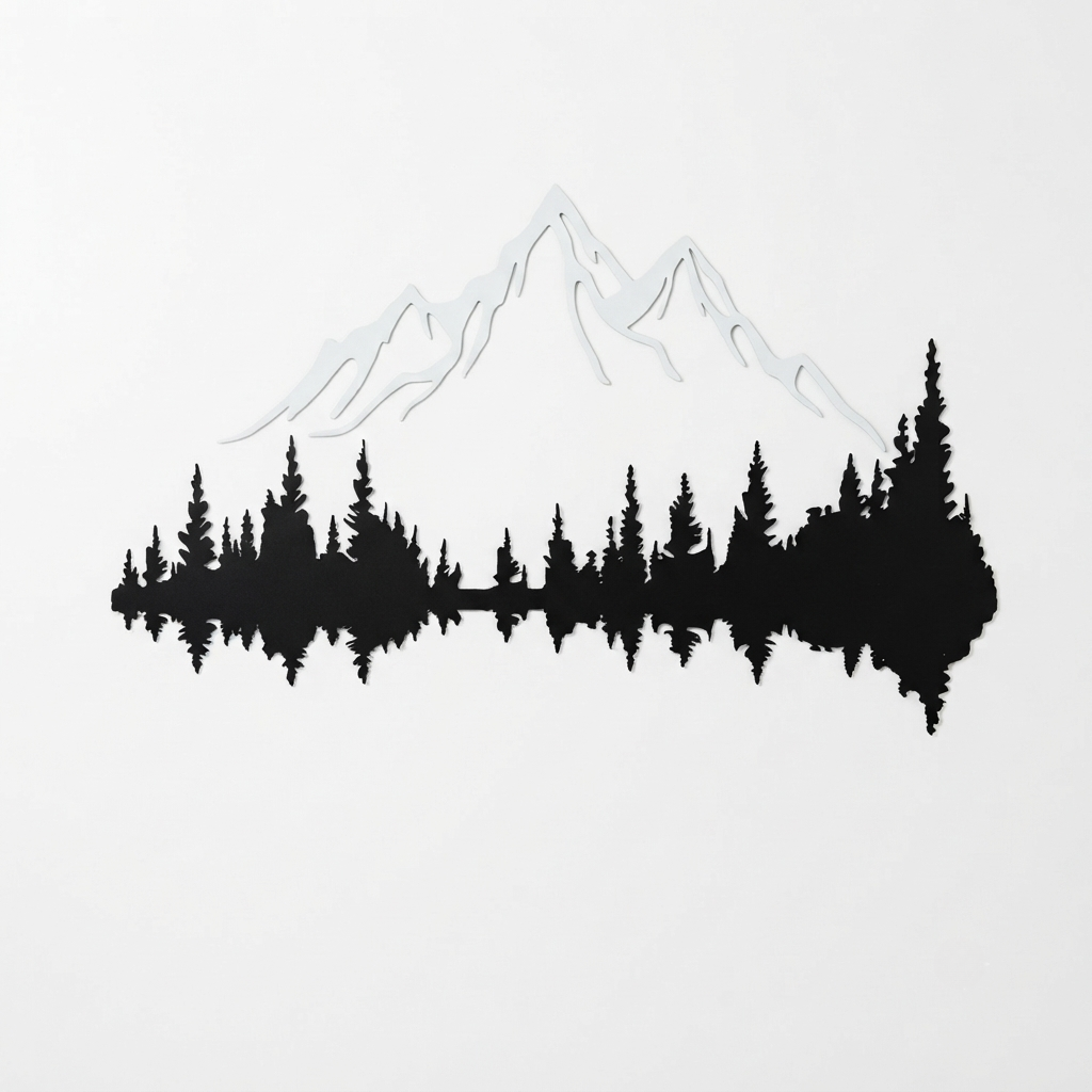 White Mountain Dark Forest Metal Wall Art – Winter Landscape Home Decor
