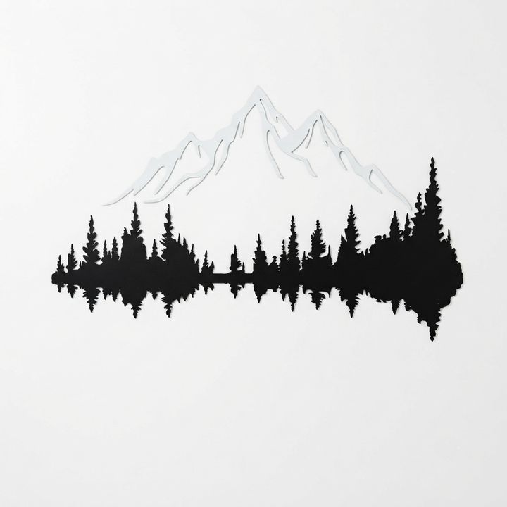 White Mountain Dark Forest Metal Wall Art – Winter Landscape Home Decor