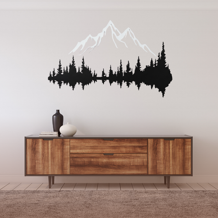 White Mountain Dark Forest Metal Wall Art – Winter Landscape Home Decor