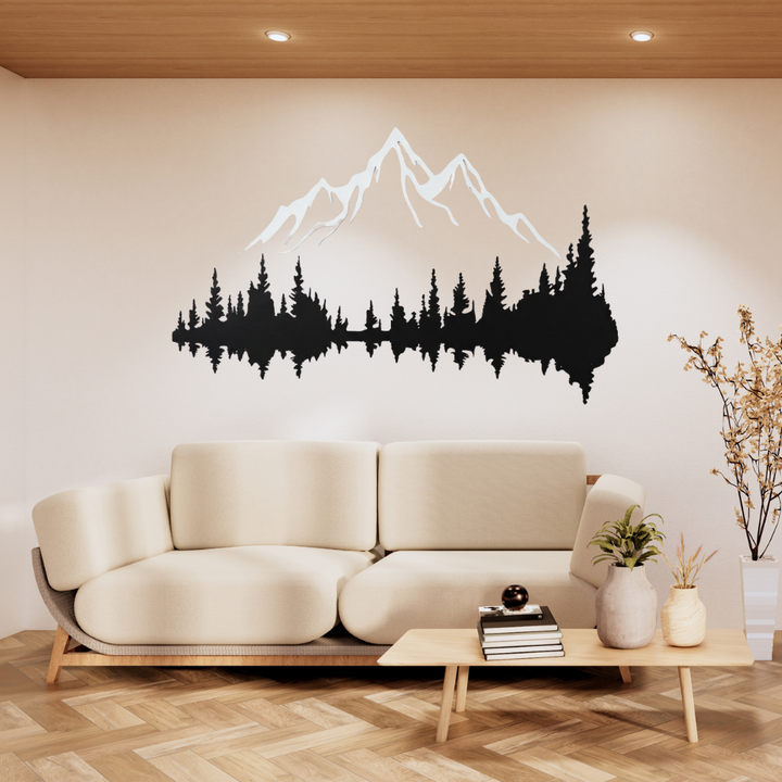 White Mountain Dark Forest Metal Wall Art – Winter Landscape Home Decor
