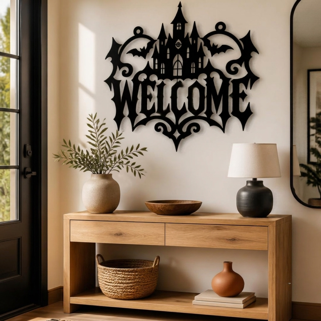 Halloween Castle Welcome Metal Wall Art