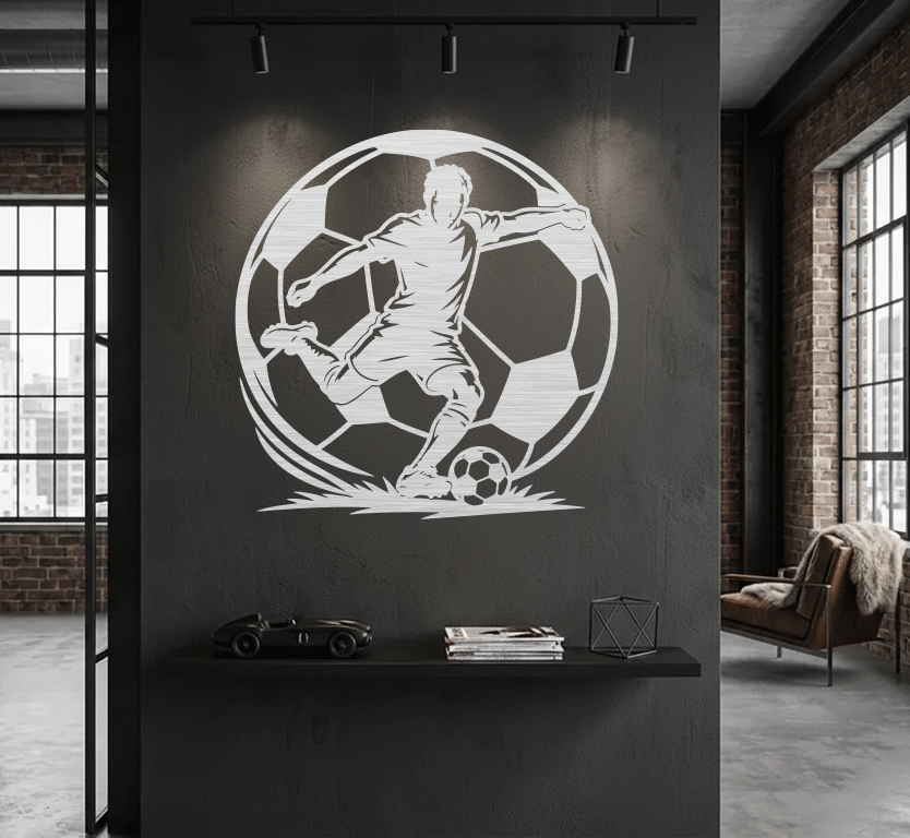 Soccer Player Action Metal Wall Art, view 3 by MetalPlex