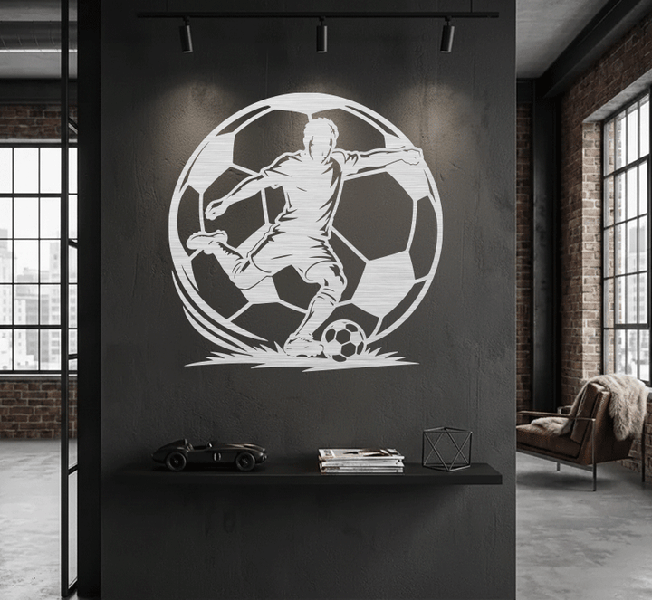 Soccer Player Action Metal Wall Art, view 3 by MetalPlex