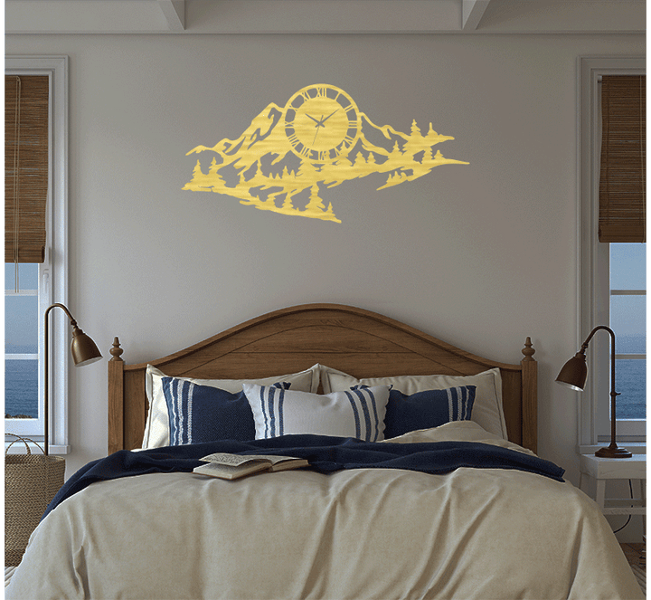 Mountain Range View Metal Wall Art with Clock, view 5 by MetalPlex