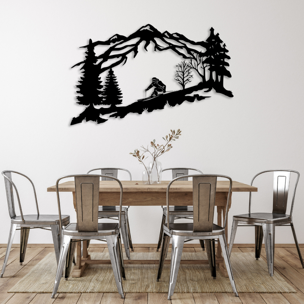 Mountain Skier Metal Wall Art for Ski Lodge Decor